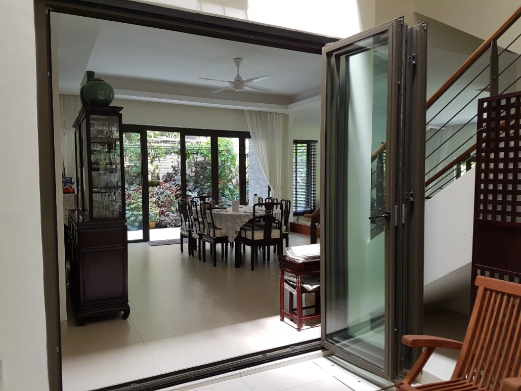 Folding glass door giving 80% opening