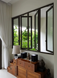 black frame casement windows