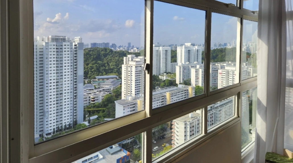 Bright room with sliding windows in Singapore
